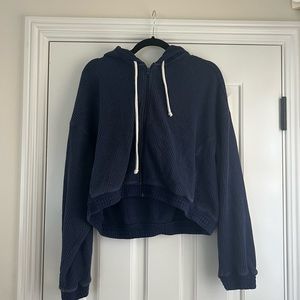 Aerie Cropped Waffle Hoodie Navy XL
